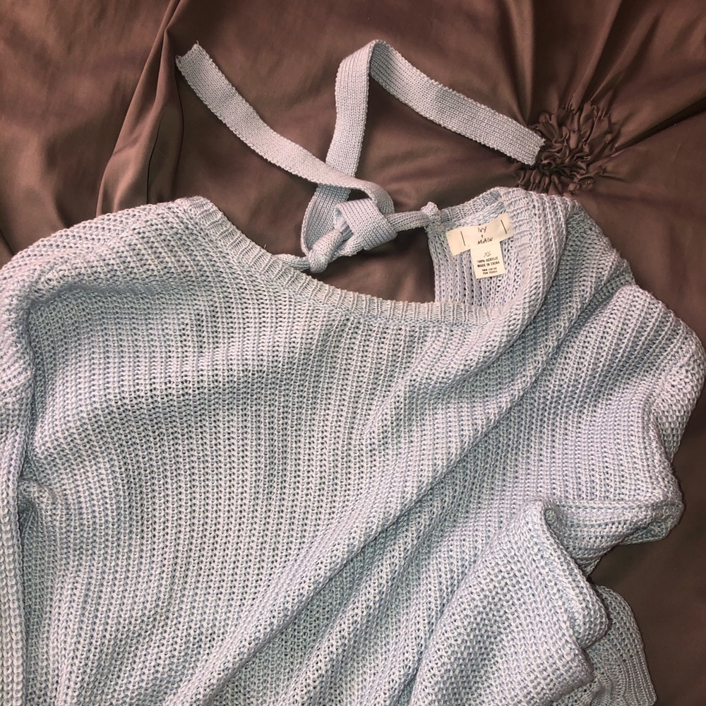 Baby Blue Open Back Sweater
